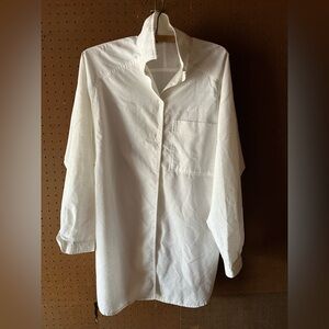 Vintage ivory button-down collar blouse tunic handmade L XL, oversized